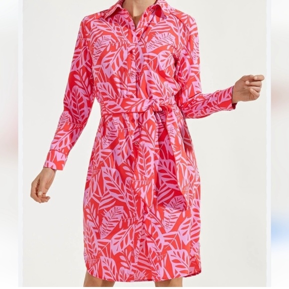 Coolibar Kitts Cover-up Shirt Dress UPF 50 in Pink/Red Leaves size S - Picture 2 of 11